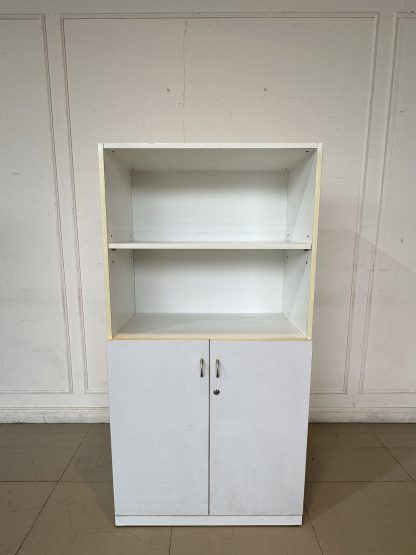 ตู้เก็บเอกสาร 2 บานเปิด 4 ชั้นวาง โครงไม้ MDF สีขาว