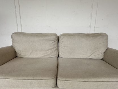 โซฟา 2 ที่นั่ง แบรนด์ LIFESTYLE SOFA เบาะผ้าสีครีม ถอดปลอกได้ โครงขาไม้จริงกลึงกลม