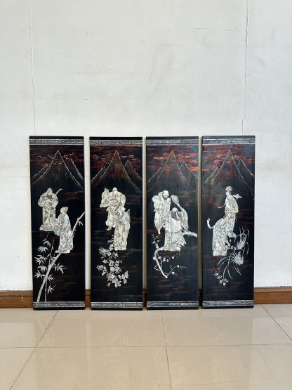 ของตกแต่ง ชุดแผ่นไม้จริงติดผนัง ฝังลายมุขเทพจีน