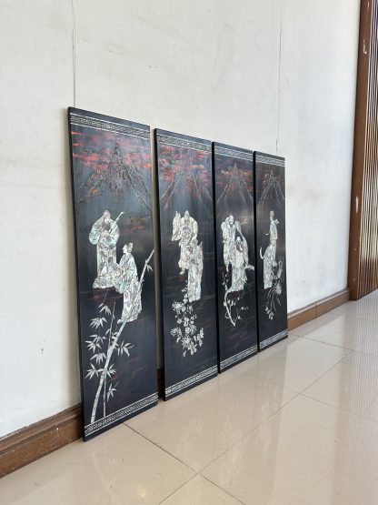 ของตกแต่ง ชุดแผ่นไม้จริงติดผนัง ฝังลายมุขเทพจีน
