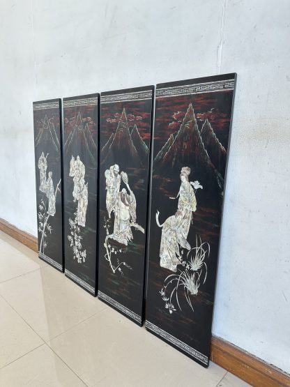 ของตกแต่ง ชุดแผ่นไม้จริงติดผนัง ฝังลายมุขเทพจีน
