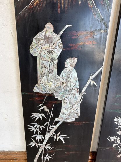 ของตกแต่ง ชุดแผ่นไม้จริงติดผนัง ฝังลายมุขเทพจีน