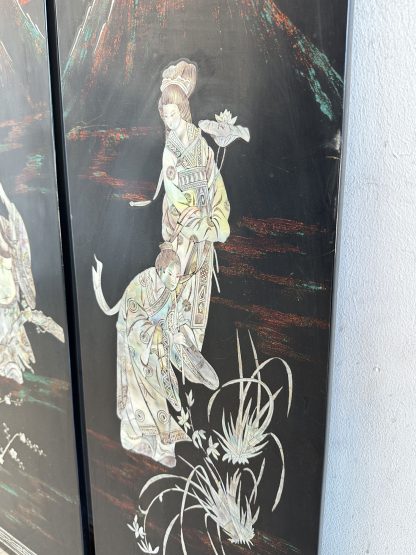 ของตกแต่ง ชุดแผ่นไม้จริงติดผนัง ฝังลายมุขเทพจีน