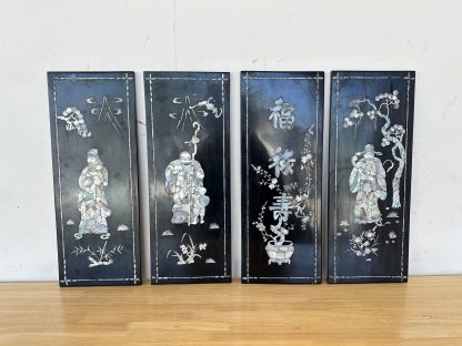 ของตกแต่ง ชุดแผ่นไม้จริงติดผนัง ฝังลายมุขเทพจีน (แผ่นเล็ก)