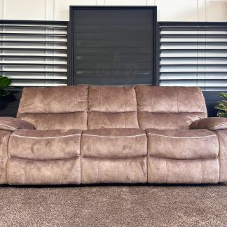 โซฟา 3 ที่นั่ง เบาะหนังแท้สีแดง ขาไม้