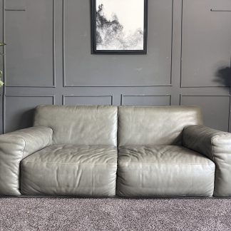 โซฟา 2 ที่นั่ง เบาะหนังแท้สีเทา