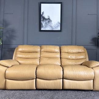 โซฟาปรับนอนได้ 3 ที่นั่ง เบาะหนังแท้สีเปลือกไข่ แบรนด์ JAS