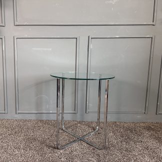 โต๊ะข้าง ท็อปกระจกกลม โครงขาสแตนเลส