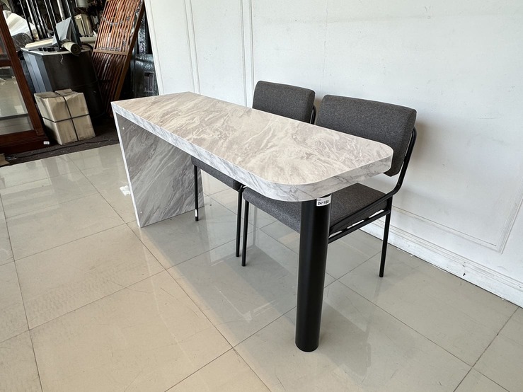 ชุดโต๊ะทานอาหาร 2 ที่นั่ง ท็อปไม้ MDF ปิดผิวลายหินอ่อนสีขาว ขาเหล็กสีดำ พร้อมเก้าอี้ ชุดโต๊ะทานอาหาร 2 ที่นั่ง ท็อปไม้ MDF ปิดผิวลายหินอ่อนสีขาว ขาเหล็กสีดำ พร้อมเก้าอี้