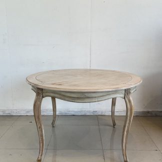 โต๊ะทานอาหาร สไตล์วินเทจ ท็อปทรงกลม กลางไม้อัดขอบและโครงขาไม้จริง สีขาว