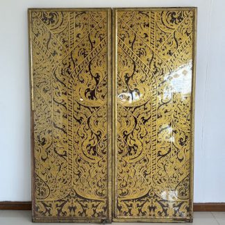 ประตู บานพับ ลวดลายไทยบนไม้อัด ปิดแผ่นอคีลิคใส โครงประตูไม้จริง (แบบที่ 1 ลายไทยด้านเดียว)