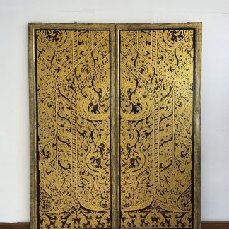 ประตู บานพับ ลวดลายไทยบนไม้อัด ปิดแผ่นอคีลิคใส โครงประตูไม้จริง (แบบที่ 2 ลายไทย 2 ด้าน)