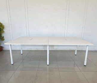 โต๊ะทำงานกลุ่ม 4 ที่นั่ง ท็อปไม้ MDF ใต้ท็อปมีฉากกั้นไม้อัด โครงขาเหล็ก สีขาว (ขนาด 120 CM.)