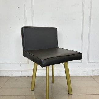 เก้าอี้ เบาะหนัง PU สีเทา โครงเก้าอี้ไม้ MDF ขาเหล็กสีทอง (แบบที่ 1)