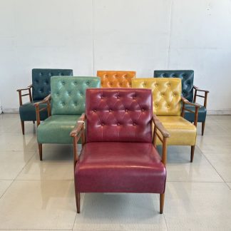 เก้าอี้อาร์มแชร์ สไตล์วินเทจ เบาะหนัง PU สีส้ม พิงหลังดึงดุม