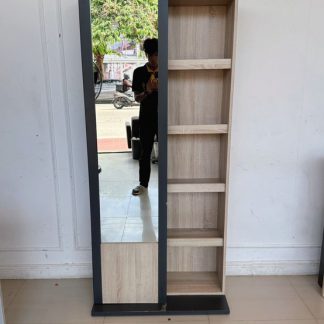 โต๊ะเครื่องแป้ง 1 ลิ้นชัก โครงไม้ MDF สีเทาเข้ม ขาเหล็กสีดำ (ใหญ่)