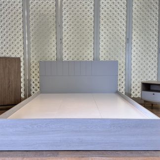 เตียงนอน 5 ฟุต หัวเตียง โครงและคานไม้ MDF หัวเตียงสีเทา